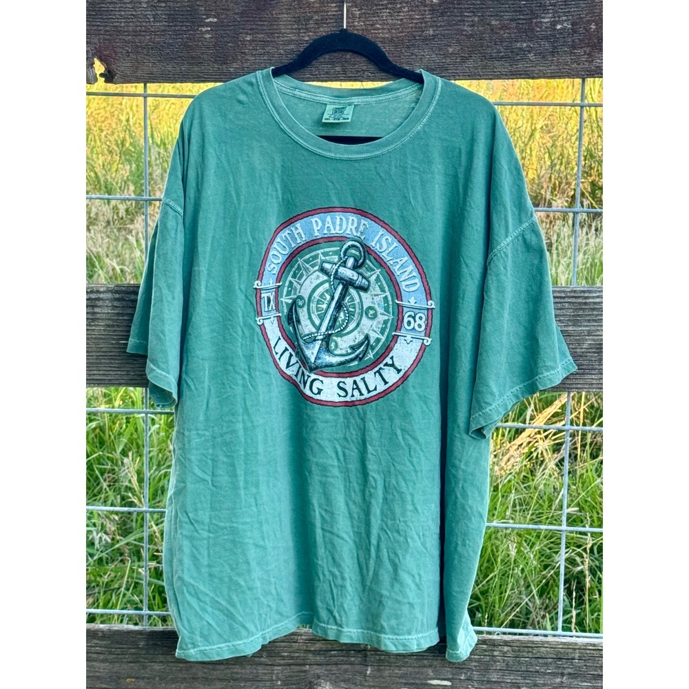 Comfort Colors South Padre Island Living Salty Anchor Graphic T-Shirt Green 3XL